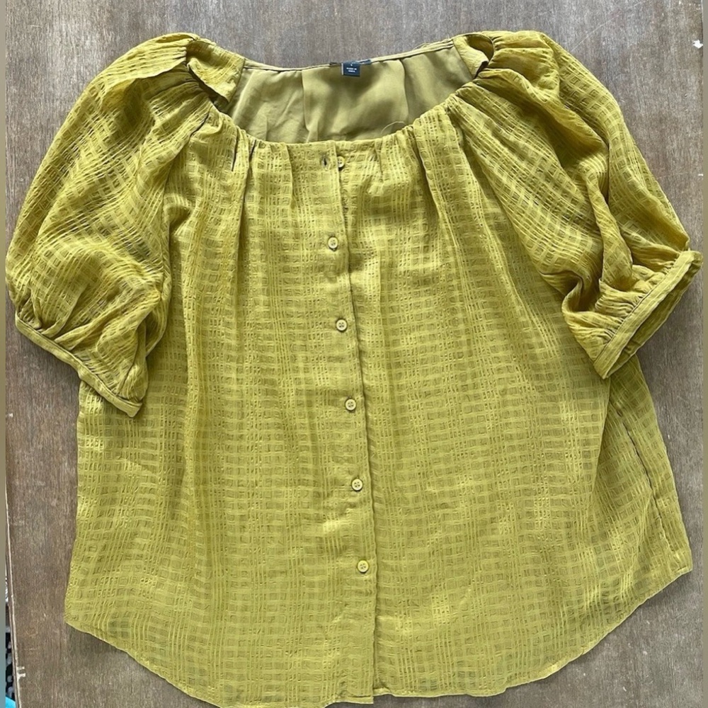 Ann Taylor Olive Button-Up Flowy Blouse